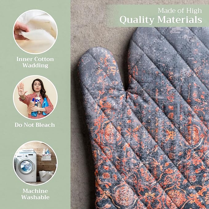 Maison d' Hermine Oven Gloves 100% Cotton Oven Mitt 7" x 13" with Loop Heat Resistant BBQ Cooking Gloves for Thanksgiving Christmas Decorations Baking Handling Hot Pans (Pack of 1, Imperfection)