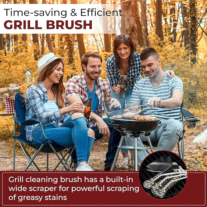 GlistenPro Bristle-Free BBQ Grill Brush with Scraper – Durable Stainless Steel Cleaning Tool for Gas & Smoker Grills – 18" Ergonomic Handle for Easy Grill - Ideal for Outdoor, Camping & BBQ Cleaning