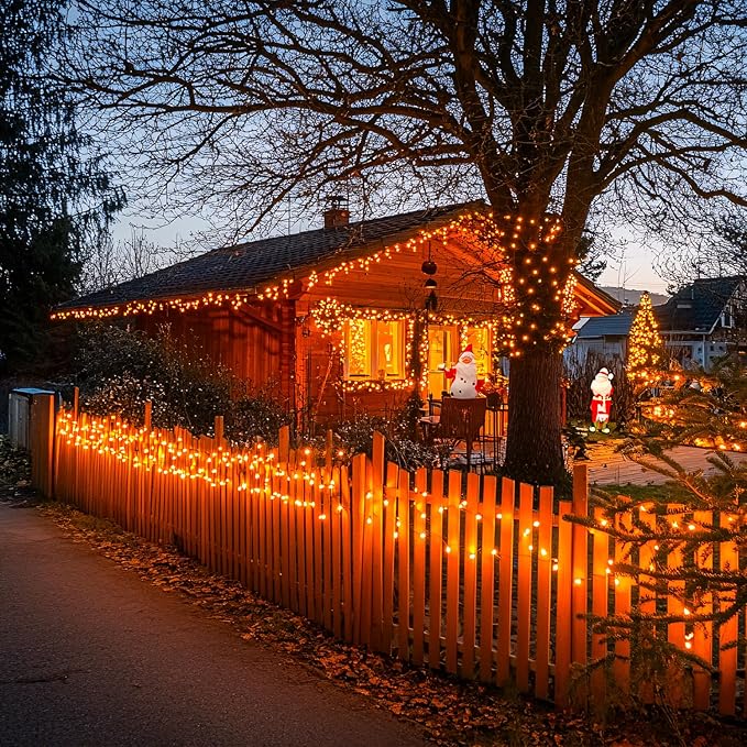 JMEXSUSS 150LED Orange Halloween Lights Indoor Outdoor, Connectable Christmas String Lights Indoor Plug in, 8 Modes Orange Lights for Halloween Fireplace Tree Bedroom Party Decor