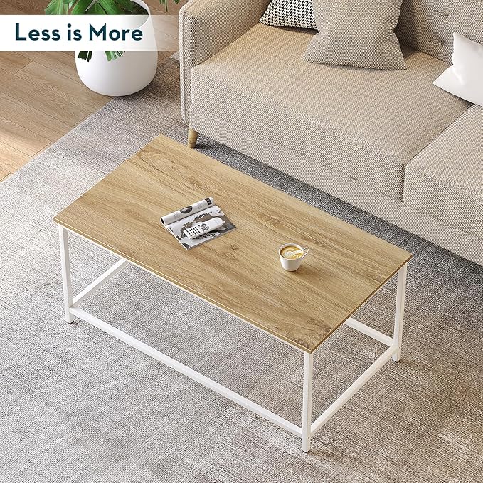 SAYGOER Coffee Table Simple Modern Coffee Tables Open Design Rectangular Minimalist Center Table for Living Room Home Office, Easy Assembly, 39.37 x 19.69 x 17.72, Oak White