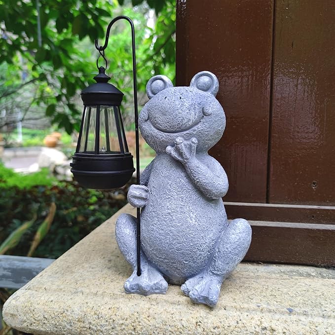 Frog Solar Garden Statues,Resin Frog Figurine Decorations with Solar Lights Lantern, Outdoor Frog Garden Decor Art for Lawn,Yard, Unique Housewarming Gift for Women Mom Grandma