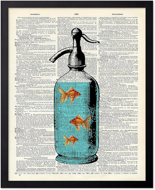 Poster Master Dictionary Art Poster - Goldfish Bowl Print - Fish Art - Aquarium Art - Gift for Men, Women & Animal Lover - Minimal Decor for Living Room, Bathroom or Office, 16x20 Black Framed