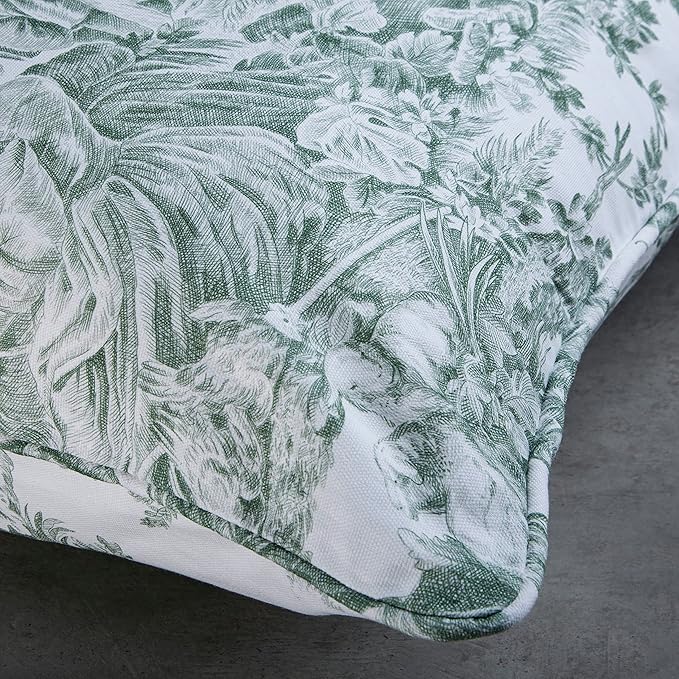 Maison d' Hermine Decorative Pillow Covers 18 x 18 Inch Square 100% Cotton Throw Pillow Covers with Invisible Zipper for Couch, Chair, Sofas, Bedroom, Home (The Miller - Antique Green (White))