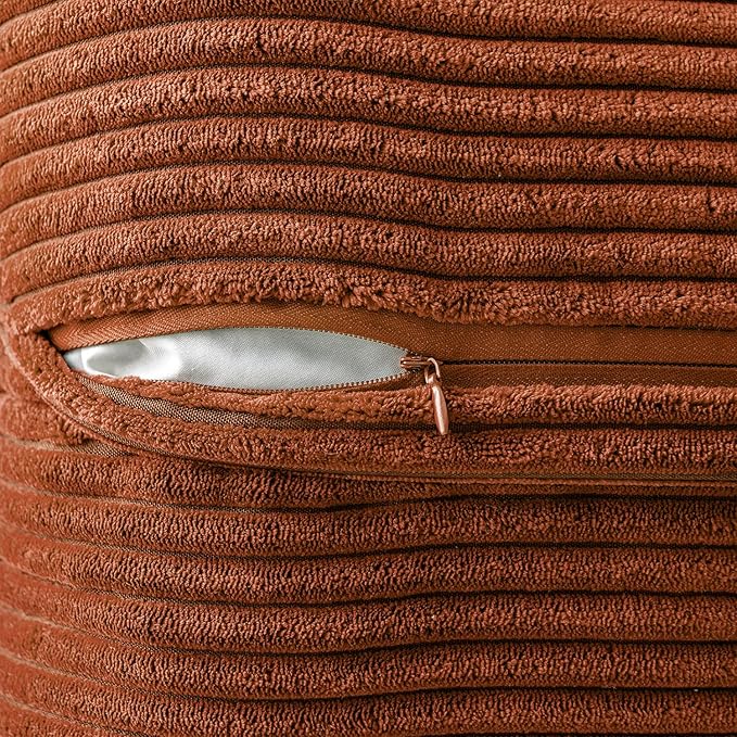 MIULEE Dark Rust Fall Decorative Euro Sham Throw Pillow Covers for Couch Bed Livingroom 24x24 Inch Set of 2 Boho Accent Throw Pllows Broadside Striped Patchwork Soft Corduroy Pillowcases