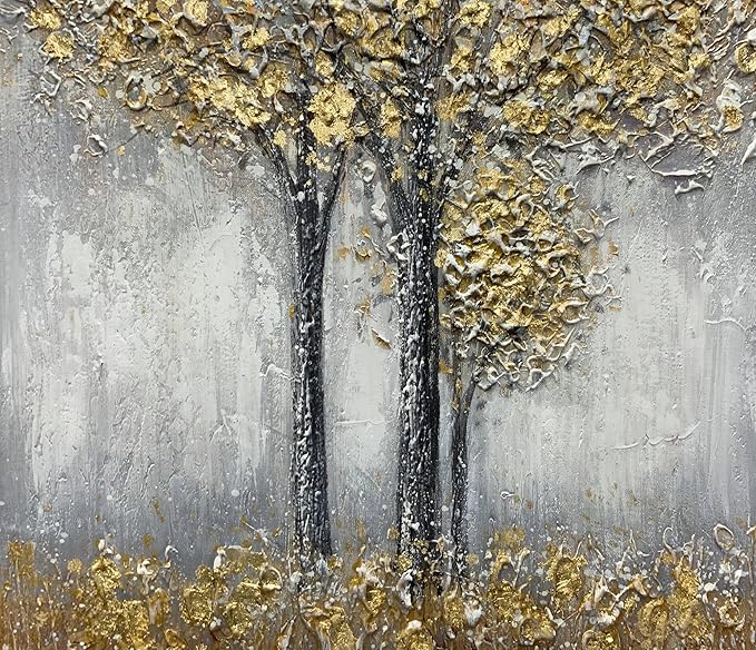 Yotree Paintings, 24x48 Inch Paintings Oil Hand Painting Blue-gray Tree Painting 3D Hand-Painted On Canvas Abstract Artwork Art Wood Inside Framed Hanging Wall Decoration Abstract Painting