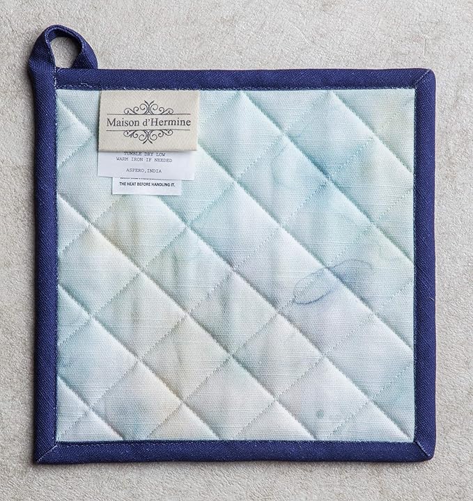 Maison d' Hermine Pot Holders 100% Cotton Heat Resistant Potholders 8" x 8" Hot Pads with Loop BBQ, Cooking, Baking, Grilling, Kitchen, Handling Hot Pans Spring/Summer (Pack of 1, Lazy Summer Days)