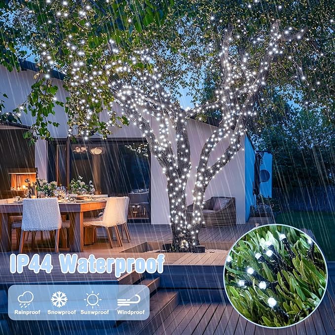 JMEXSUSS 400 LED White String Lights Outdoor Waterproof, 132ft Christmas Tree Lights with Remote, Indoor String Lights Plug in for Patio Yard Garden House Bush Decor