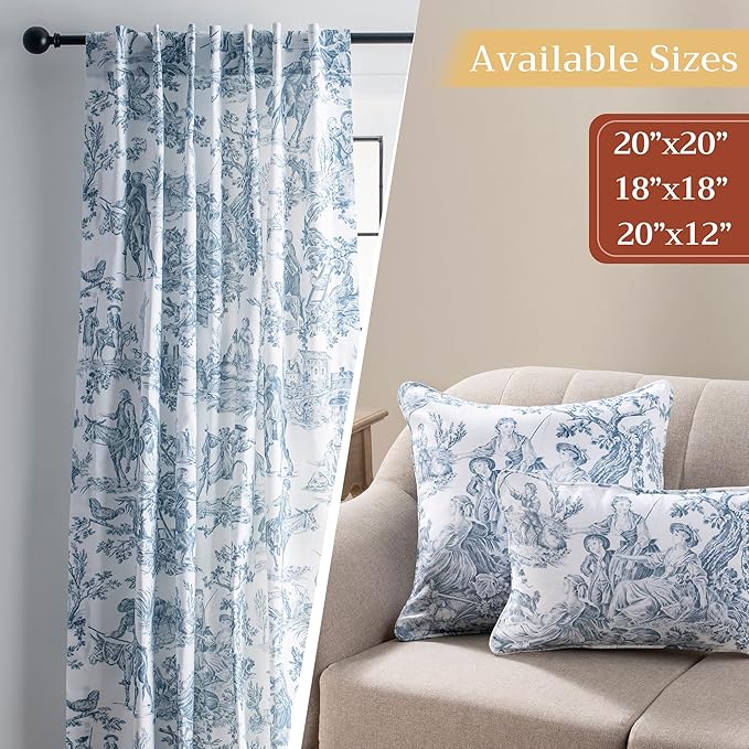 Maison d' Hermine Decorative Pillow Covers 20x20 Inch Square 100% Cotton Throw Pillow Covers with Invisible Zipper for Living Room Couch, Chair, Sofas, Bedroom, Home (The Miller - Blue (White))