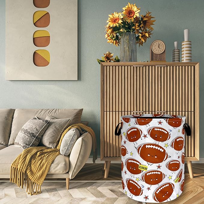 Funny Football Laundry Basket Foldable Oxford Cloth American Ball Laundry Hamper With Handle Portable Clothes Storage Basket 18.9 X 16.5 Inch Storage Bag For Laundry Room/Bathroom/Bedroom