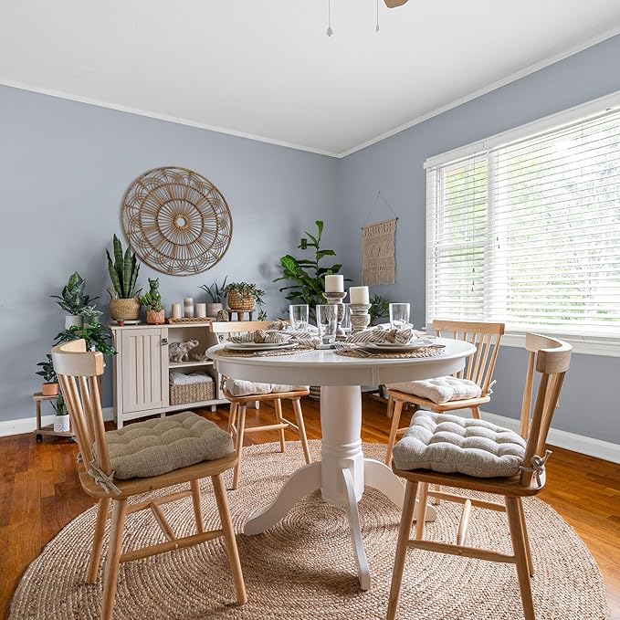 Barnett Home Decor Dining Chair Cushions with Ties, 16.5 x 18, Pack of 4 – Brisbane Natural Tweed – Stain-Resistant Performance Fabric, Latex Foam Fill, Made in USA