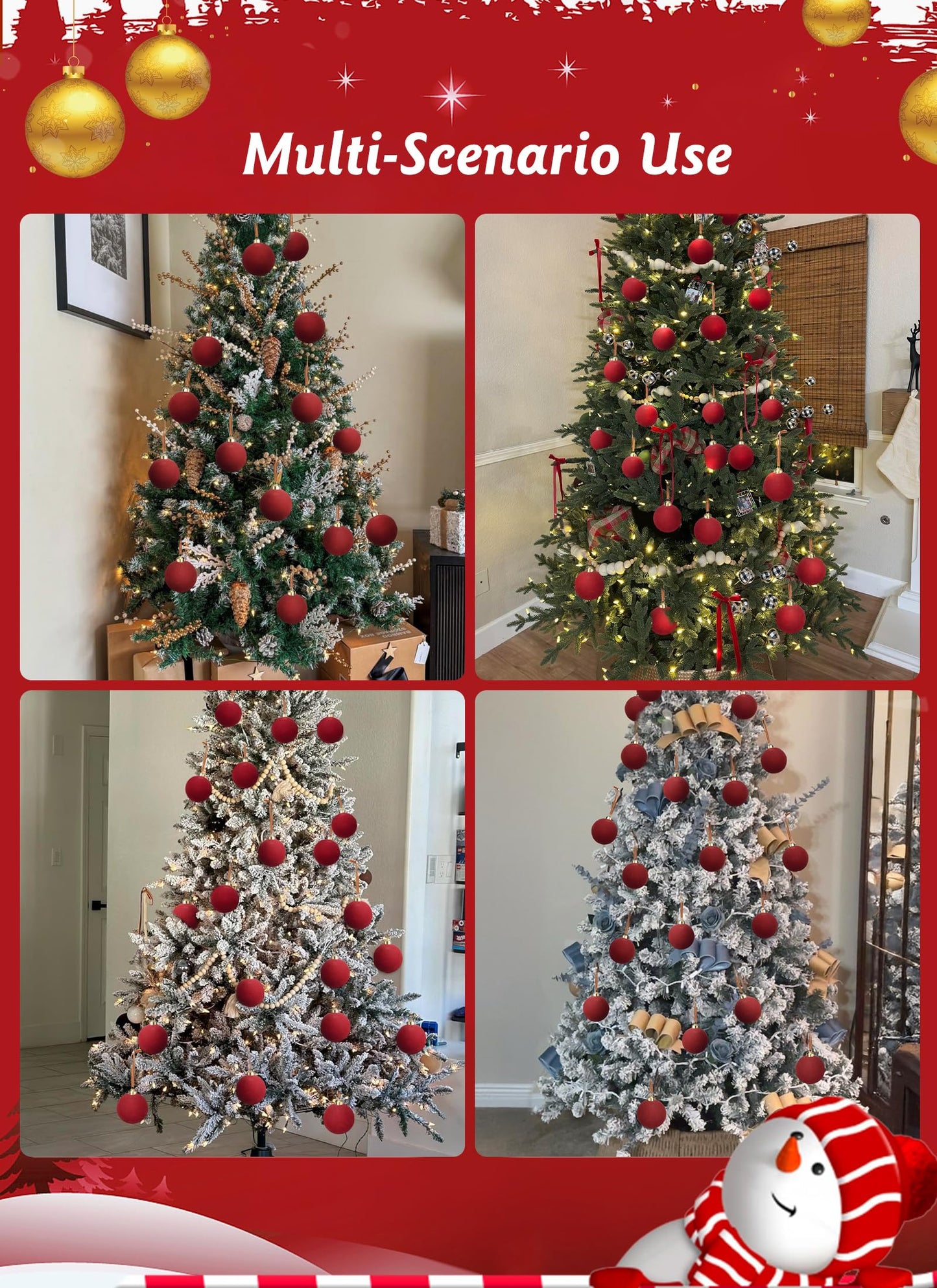 Brightown 15 Pcs Red Velvet Christmas Balls, 3.15 Inch Velvet Ornaments for Christmas Tree, Christma Tree Flocked Ornaments Balls for Family Holiday Wedding Party Xmas Hanging Decoration