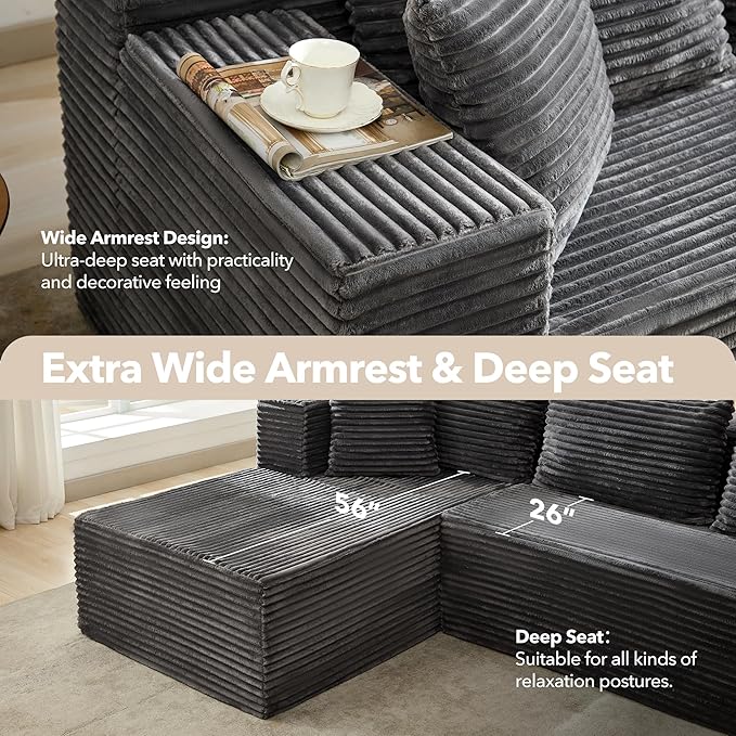 106” Modular Sectional Sofa, Cloud Sectional Couch with Deep Seat, Modern Modular L-Shape Sofa Couch with Chaise,Upholstered Couches for Living Room Bedroom（Grey）