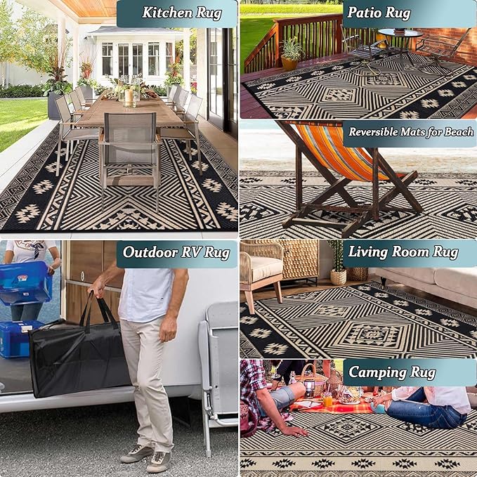 HiiARug Outdoor Rug for Patios Clearance 9'x12' Outdoor Plastic Straw Rug Waterproof Patio Camping Rug Reversible RV Mat Outdoor Area Rugs for Outdoors, RV, Patio, Backyard, Deck, Camping