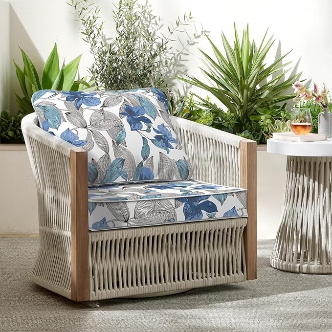 Outdoor Deep Seat Cushions Set 24 x 24 Inch for Patio Furniture,Water Resistant Chair Cushions Replacement Includes Seat Cushion & Back Pillow for Couch Sofa, Wicker Chair - Clemens Noir Blue