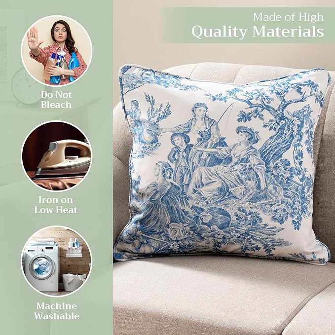 Maison d' Hermine Decorative Pillow Covers 18 x 18 Inch Square 100% Cotton Throw Pillow Covers with Invisible Zipper for Living Room Couch, Chair, Sofas, Bedroom, Home (The Miller - Denim)