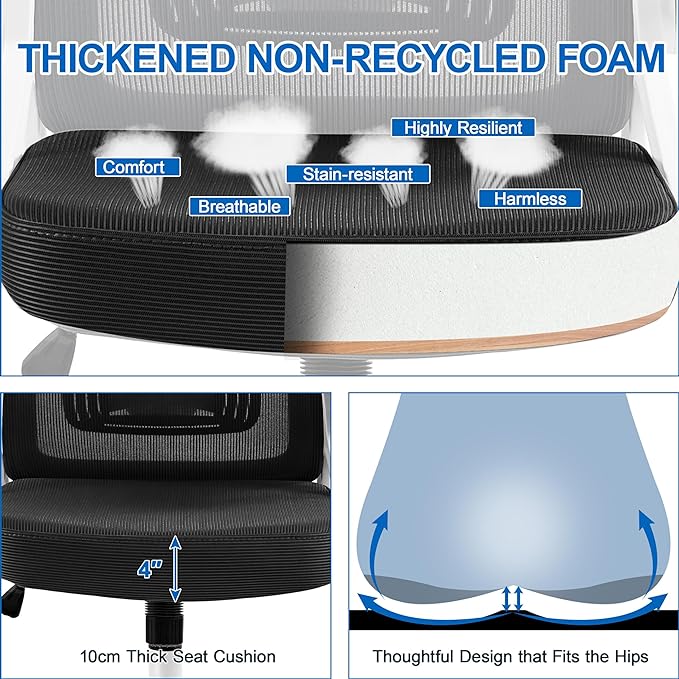 Yaheetech Ergonomic Mesh Office Chair, High Back Desk Chair with with flip-up Armrests, Adjustable Padded Headrest Computer Chair with Lumbar Support for Home Oiffce Game Room, White/Black