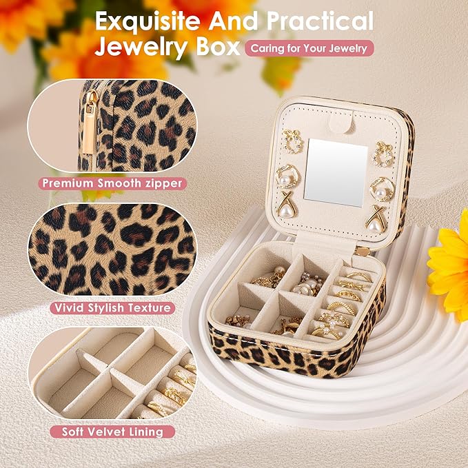 Leopard Print Jewelry Box, Cheetah Travel Jewelry Case for Women Girl, Animal Small Jewelry Organizer, Birthday Graduation Gift