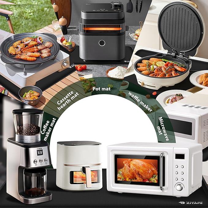 Heat Resistant Mat for Air Fryer Site - 31.5 x 17.7in, Fireproof Silicone Mats for Kitchen Counter, Countertop Protector, Non-slip & Waterproof for Deep Fryer, Oven, Coffee machine (Black)