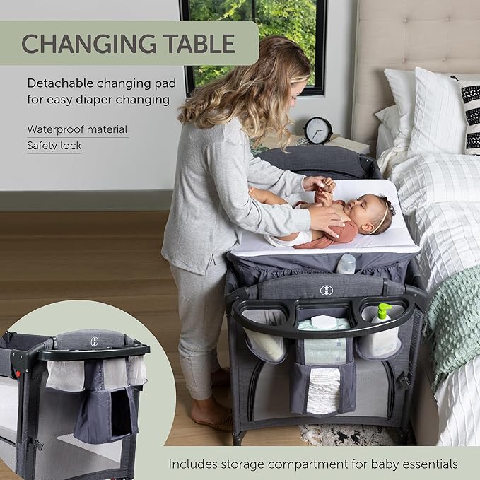 4-in-1 Baby Bassinet - Bedside Crib Sleeper, Pack and Play, Diaper Changing Table & Travel Bassinet - Portable Bassinet for Newborn To Toddlers - Travel Bag Included