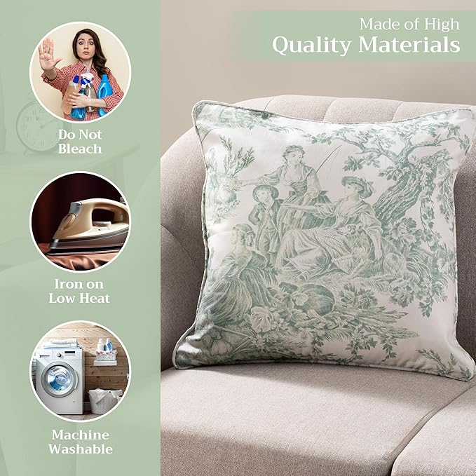 Maison d' Hermine Decorative Pillow Covers 20x20 Inch Square 100% Cotton Throw Pillow Covers with Invisible Zipper for Living Room Couch, Chair, Sofas, Bedroom, Home (The Miller - Antique Green)