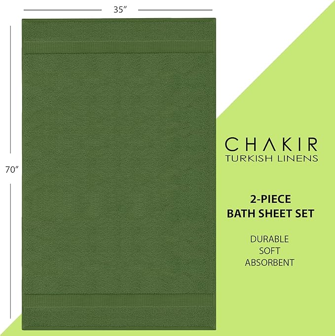 Chakir Turkish Linens, 100% Cotton Premium Quality Turkish Bath Sheets (35''x70'' Large Bath Sheet Towels - Moss)