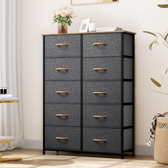 YITAHOME 10 Drawers Dresser, Fabric Dresser, Fabric Storage Tower, Organizer Unit for Bedroom, Living Room, Hallway, Closets