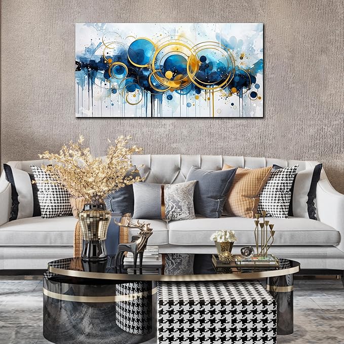 JKWALL77 Abstract Painting Wall Art - Bedroom Wall Decor - Blue Pictures for Living Room Ready to Hang Size 20" x 40"