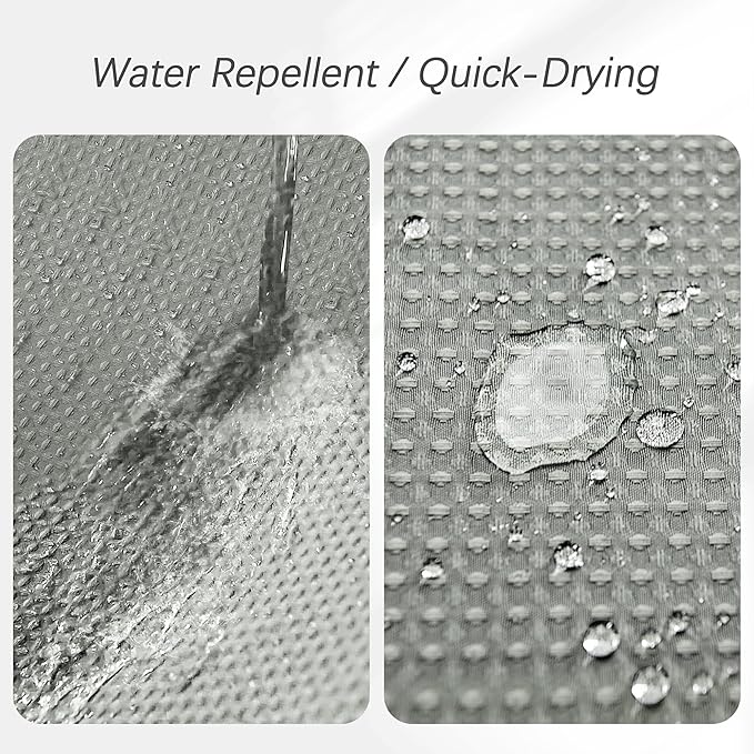 Grey Shower Curtain Waffle Weave Textured Fabric Heavy Duty for Bathroom, Waterproof 256GSM Weighted Hotel Quality Luxury Bath Curtain Set with 12 Hooks, 72Wx72H Gray