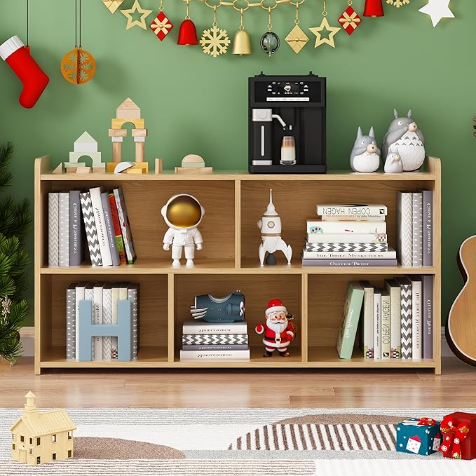 Book Shelf for Kids, 5 Cubes Storage Organizer Montessori Shelf, Wooden Kids Bookcase, Toy Storage Organizer for Children, Toddler Bookshelf Cube Shelf for Kid’s Room, Classroom