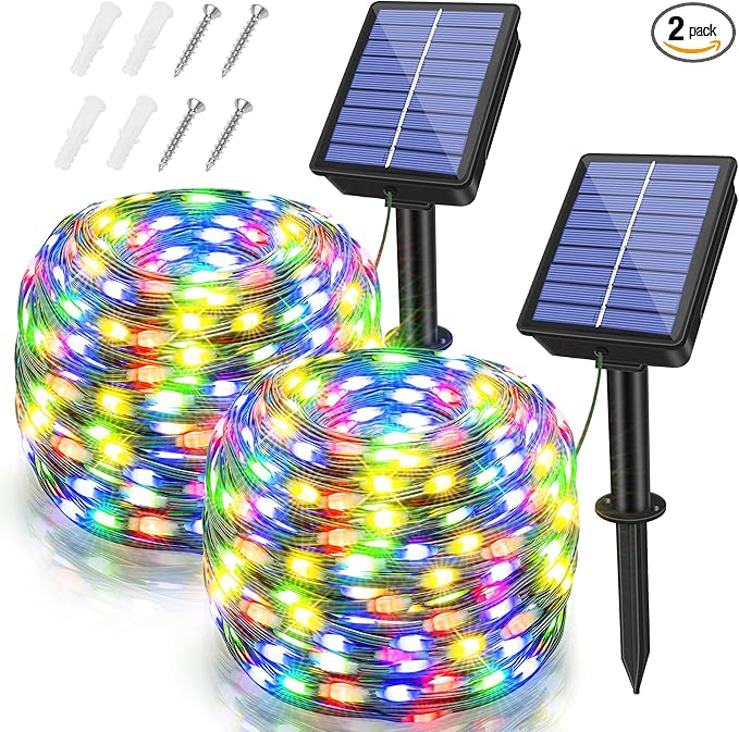 2 Pack Solar String Lights Total 480LED 158FT, IP67 Waterproof Solar Lights for Outside with 8 Modes, Upgraded Solar Panel Fairy Lights for Garden Party Wedding Decorations (Cool White)