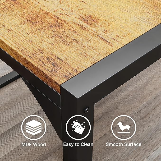 Gizoon Dining Table Set for 2, Kitchen Table Set for 2 with Steel Frame, Kitchen Table with 2 Benches for Small Space, Space Saving Design for Restaurant, Living Room, Retro