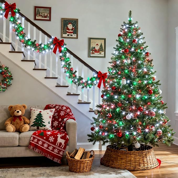 JMEXSUSS 200 LED Red White and Green Christmas Lights Outdoor, 66ft String Lights Indoor Clear Wire, Christmas Tree Lights Plug in for Bedroom Tree Christmas Party Decorations