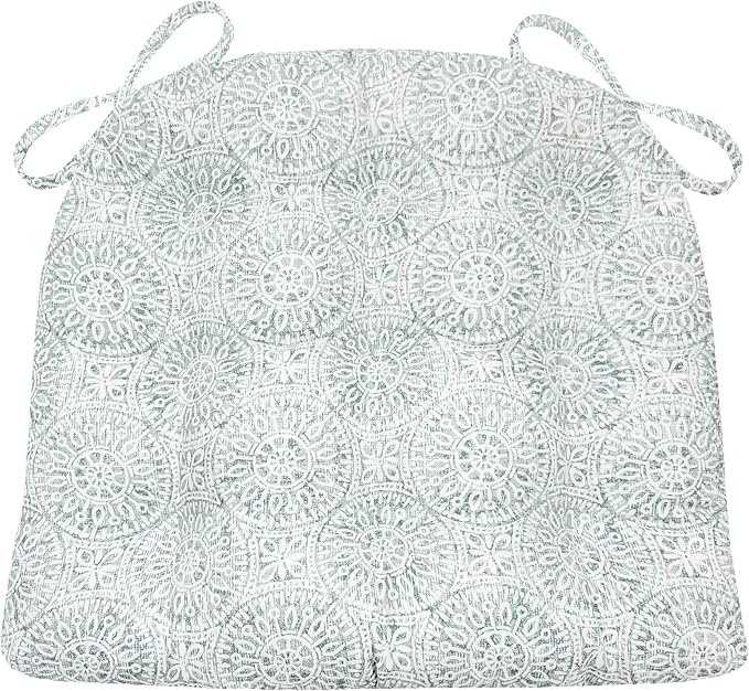 Barnett Home Decor Tibet Spa Dining Chair Pad with Ties - Medium Size 18 Chair Cushion - Latex Foam Fill - Machine Washable, Reversible, 100% Cotton, Made in USA (Blue-Green Mandalas)