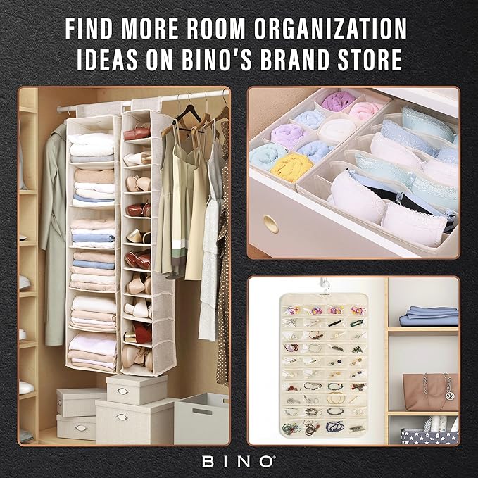 BINO 3-Pack Underwear Drawer Organizer - Beige | Sock Organizer | Drawer Organizer Dresser | Interior Drawer Organizer Storage | Dividers Dresser Drawers | Undergarment Scarf Tie Drawer Organizer