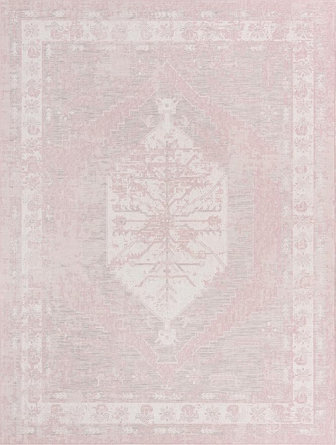Unique Loom Outdoor Traditional Collection Area Rug - Valeria (10' x 13' 1" Rectangle, Pink/ Ivory)