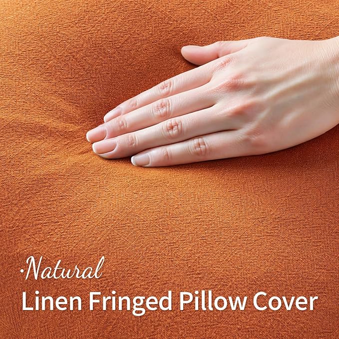 MIULEE Decorative Lumbar Throw Pillow Covers Neutral Linen Fringe Throw Pillows Set of 2 Orange Boho Farmhouse Cushion Covers with Tassels for Couch Sofa Bed Living Room Spring Home Decor 12x20 Inch