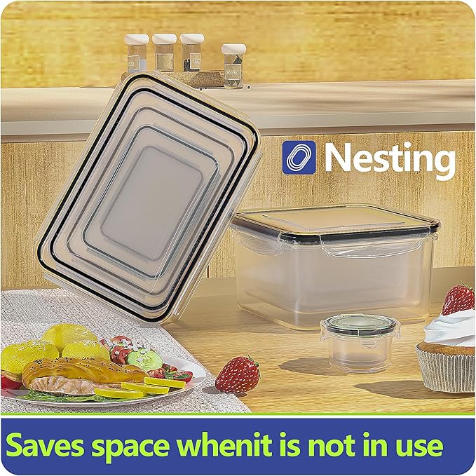 44 PCS Food Storage Containers with Lids Airtight, BPA Free Plastic Meal Prep Containers Reusable, Microwave/Freezer/Dishwasher Safe Leakproof Fruit Vegetables Containers for Kitchen(Black)