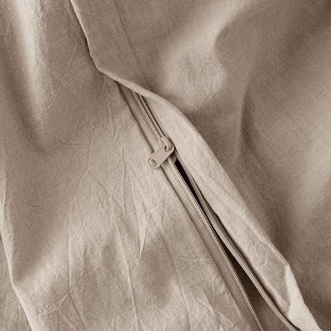 JIYUAN 100% Washed Cotton Duvet Cover Set 3 Pieces King, 1 Duvet Cover 104x90 Inches(Comforter Not Included) and 2 Pillowcases,Linen Feel Bedding Set Comfy and Breathable, Heathered Warm Taupe