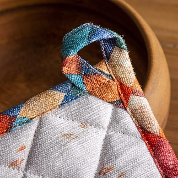 Maison d' Hermine Pot Holders 100% Cotton Heat Resistant Potholders 8" x 8" Hot Pads with Loop for Thanksgiving Christmas Decorations BBQ Cooking Baking Handling Hot Pans (Pack of 1, Faisan D'Automne)