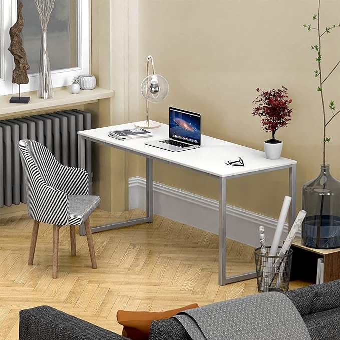 SHW Mission 55-Inch Home Office Computer Desk, White