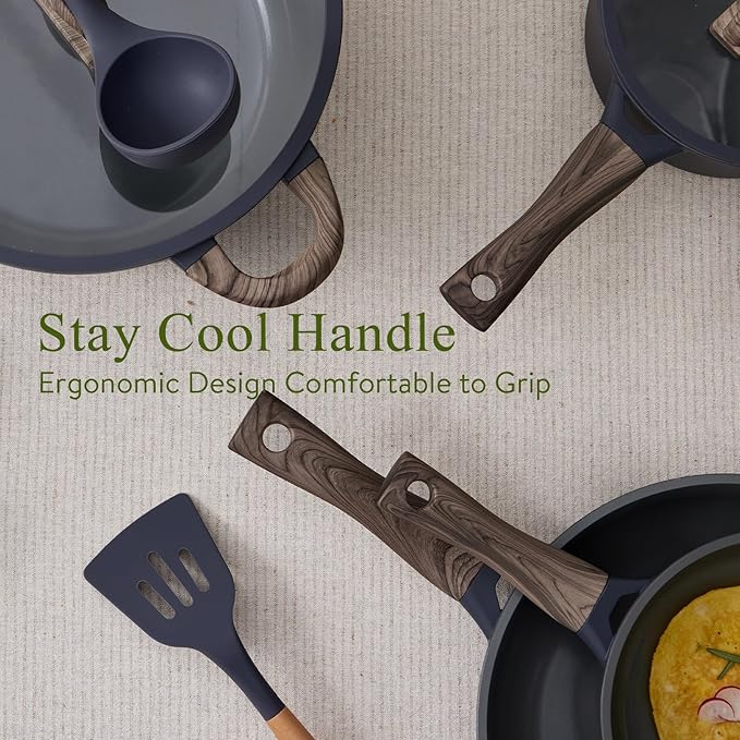 22Pcs Pots and Pans Set Non Stick Non-Toxic Ceramic Cookware Sets Nonstick Kitchen Pot&Pan With Lid Cream Gray Granite Induction Compatible with Glass Lids 10" Griddles Frying Pan PFOA/PFOS-Free