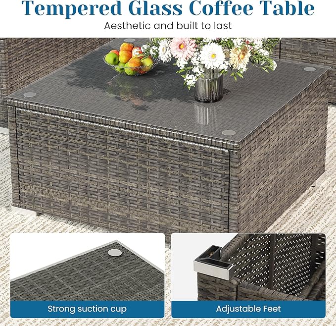 Outdoor Patio Furniture Set, Rattan Outdoor Sectional Furniture, Patio Conversation Sets for Balcony, Porch, Backyard, Deck, Garden, Dark Grey