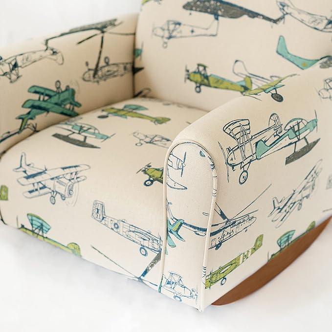 Toddler Personalized Armchair, Kids Upholstered Rocking Chair with Personalization, Toddler Chair with Personalized Name, Comfy Child Armchair, (Airplanes Print, Rockers)