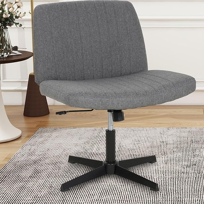 FDW Criss Cross Chair Armless Cross Legged Office Desk Chair Adjustable Swivel Ergonomic No Wheels U Shaped Backrest with Wide Seat Native Sponge Computer Task Vanity Chair for Home Office
