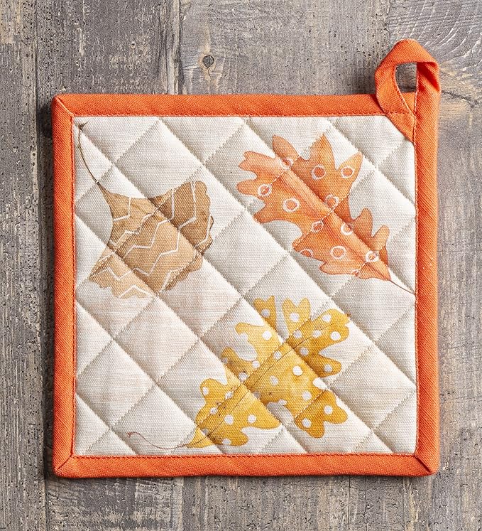 Maison d' Hermine Pot Holders 100% Cotton Heat Resistant Potholders 8" x 8" Hot Pads with Loop for Thanksgiving Christmas Decorations BBQ Cooking Handling Hot Pans (Pack of 1, Colours of Autumn)