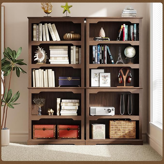 Tall Bookcase, 70 inch Height, 5-Tier Open Storage Shelf, 31.5 in Wide Standing Bookshelves for Home, Office, Bedroom, School, Library, 31.5W * 11.81D *70H (Walnut, Open Storage)