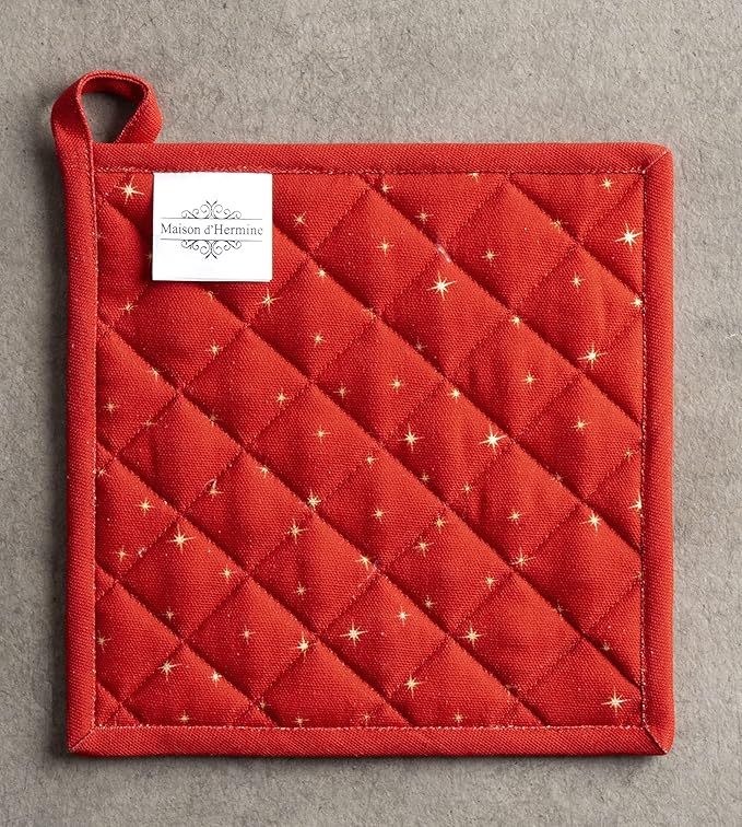 Maison d' Hermine Pot Holders Set 100% Cotton Heat Resistant Potholders 8" x 8" Hot Pads with Loop for Thanksgiving Christmas Decorations BBQ Cooking Baking Handling Hot Pans (Pack of 2, Noel)