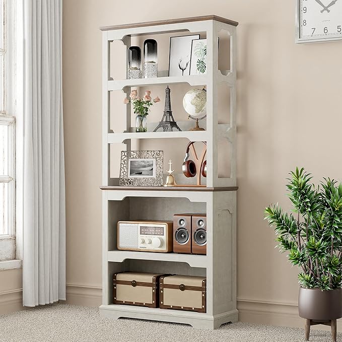 Tall Bookcase, 70 inch Height, 5-Tier Open Storage Shelf, 31.5 in Wide Standing Bookshelves for Home, Office, Bedroom, School, Library, 31.5W * 11.81D *70H (White Espresso, Hollowed Shelf)