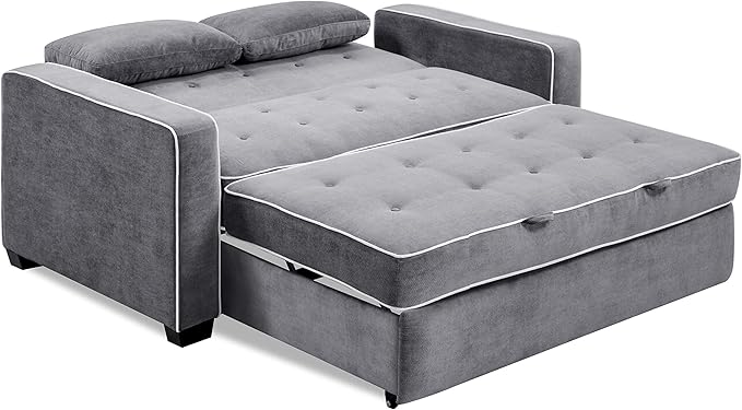 Serta Ainsley 66.5" Convertible Sleeper Loveseat, Full Size, Dreamcoil Comfort, Soft Woven Fabric, Charcoal