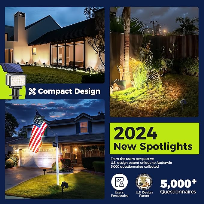 Solar Spot Lights Outdoor Waterproof for Flag, Tree, House, Garden, Yard, Landscape Spotlights for Accent Uplighting Halloween Christmas Decorations-2 Pack